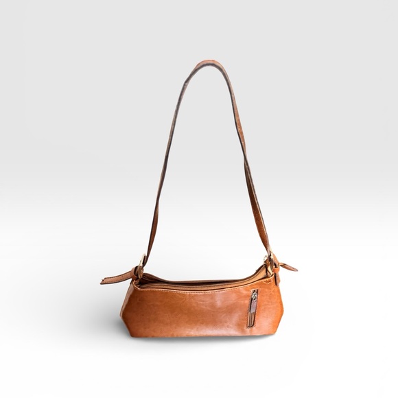 None Handbags - Y2K Elegant Brown Leather Faux Shoulder Bag